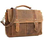 ALMADIH Leder Aktentasche Clayton BV Rindsleder gepolsterte Laptoptasche viele Fächer Ledertasche Umhängetasche Schultertasche Businesstasche Herren Tasche mit Kofferschlaufe braun