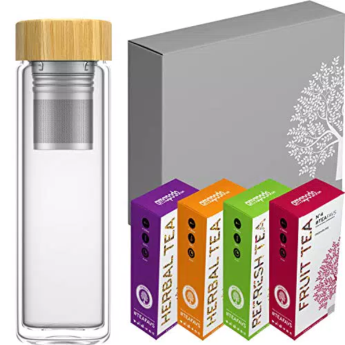 amapodo Tee Set - verschiedene Teesorten & Teeflasche - Teeset Geschenk für Frauen - Geschenke für Teetrinker - Teegeschenke Männer - Kräutertee Geschenkset - Teegeschenkeideen Geburtstag