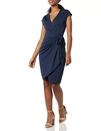 Amazon Essentials Damen Wickelkleid mit Flügelärmeln, Marineblau