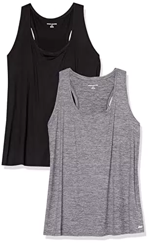 Amazon Essentials Damen Tech Stretch Racerback-Tanktop - Übergröße - Dunkelgrau/Schwarz