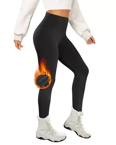 AMIYOYO Thermo Leggings Damen Gefütterte Thermoleggins für Winter High Waist Blickdicht Strumpfhose Mit Fleece Warm Kuschelig Elastisch Sport Leggins=DE)