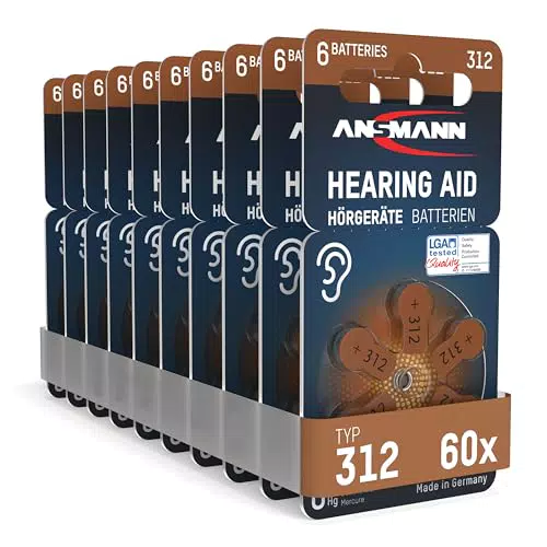 ANSMANN Hörgerätebatterien 312 mit gut greifbarer Schutzfolie Typ 312 P312 ZL3 PR41 Made in Germany- Zink Luft 1
