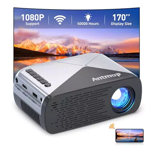 antmap Mini Beamer, Projektor mit WiFi Video Beamer Full HD 1080P unterstützt