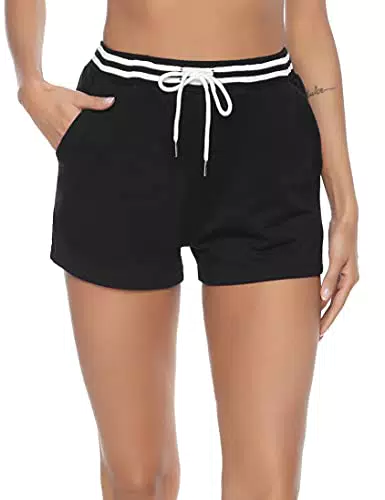 Aottori Damen Casual Sport Shorts Lose Hot Pants Kurz Hose Sporthose Jogginghose Stoffhose mit Kordelzug und Tasche für Yoga Sport Jogging Gym Running Marine