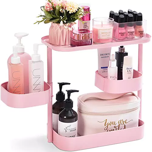 APEXCHASER Kosmetik Organizer 360° drehbar, 3-Etagen Metall Make-up Organizer - Rosa