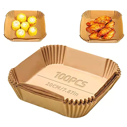 100 Stück Backpapier für Heißluftfritteuse, Air fryer Backpapier Antihaft Wasserdicht Ölfest Einwegschalen Luftfritteuse Pergamentpapier Liner für Heißluftfritteuse Bratpfanne Ofen Mikrowelle Grill