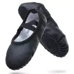 Ballettschuhe Mädchen Ballettschläppchen Gymnastik Tanzschuhe Ledersohle für Kinder Erwachsene Schwarz EU21