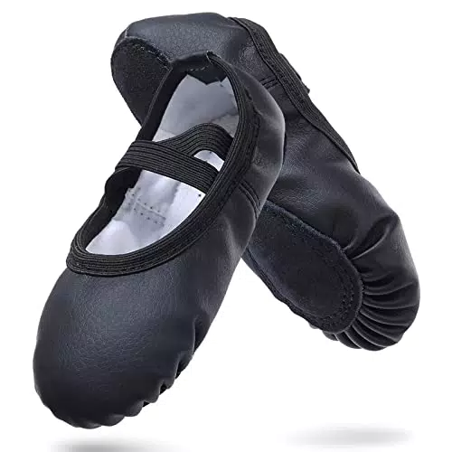 Ballettschuhe Mädchen Ballettschläppchen Gymnastik Tanzschuhe Ledersohle für Kinder Erwachsene Schwarz EU21