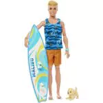 Barbie Ken Surfer Set - Bewegliche blonde Ken-Puppe mit Surfbrett und Strand-Accessoires