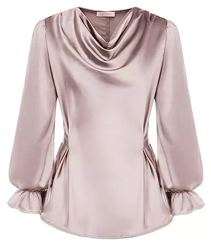 Belle Poque Damen Satinbluse für formelle Anlässe formelle Business Satinblusen Hellrosa BP0769-02