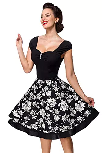 Retro Blumenkleid mit kurzen Puffärmeln - Belsira