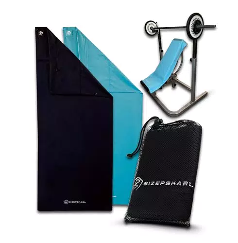 BIZEPSKARL Premium Mikrofaser Fitnesshandtuch mit Reißverschluss-Tasche und Magnet - Sporthandtuch für Fitnessstudio