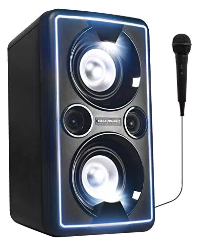 BLAUPUNKT PS 2000 Mobile PA Sound Anlage mit Akku & Lichteffekten Bluetooth Soundsystem mit Equalizer & Radio inkl. Mikrofon