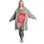 Kuscheliger Damen Hoodie-Decken-Pullover mit Ärmeln und Kapuze - Oeko-TEX zertifiziert - Grau