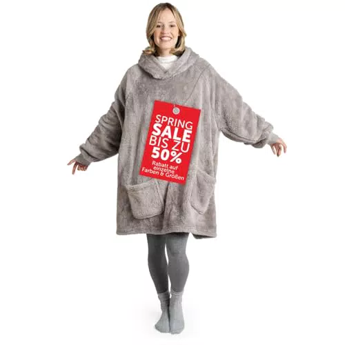 Kuscheliger Damen Hoodie-Decken-Pullover mit Ärmeln und Kapuze - Oeko-TEX zertifiziert - Grau