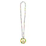 Boland Halskette Hippie aus bunten Perlen mit Peacezeichen-Anhänger - Flower Power Accessoire