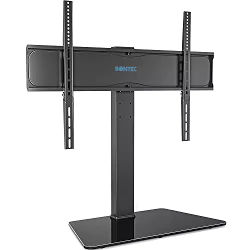 TV Standfuß BONTEC Schwenkbar für 42-86 Zoll Fernseher aus Glas - Höhenverstellbar, Belastbar bis 50 KG, VESA 800x600