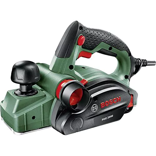 Bosch Handhobel PHO 2000 - Elektrischer Hobel (680 W, Hobelbreite 82 mm, Spantiefe 0 – 2,0 mm, Falztiefe 0 – 8 mm)