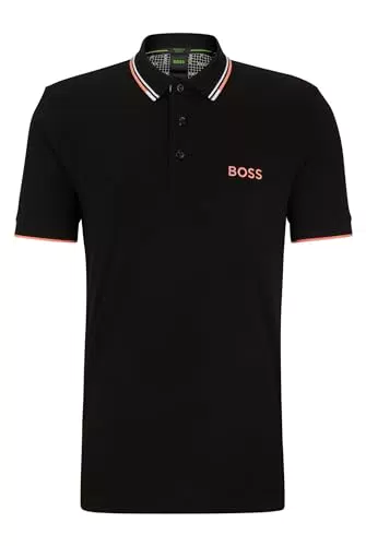 BOSS Herren Paddy Pro Poloshirt aus Baumwoll-Mix - Dunkelgrau mit kontrastfarbenen Logos