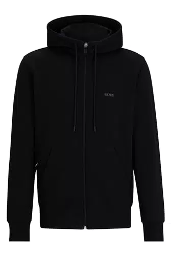 BOSS Herren Hoodie aus Stretch-Baumwolle mit Reißverschluss und Logo-Print