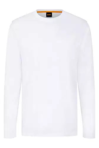 BOSS Herren Tacks Longsleeve aus Baumwoll-Jersey mit Logo-Aufnäher Weiß