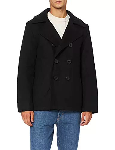 Brandit PEA COAT MANTEL SCHWARZ WOLLE US MARINE JACKE HERREN WINTERJACKE CABAN