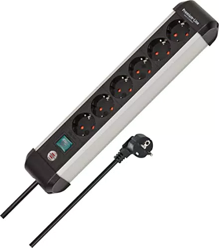 Brennenstuhl Steckdosenleiste Premium-Alu-Line mit Schalter und 3m Kabel