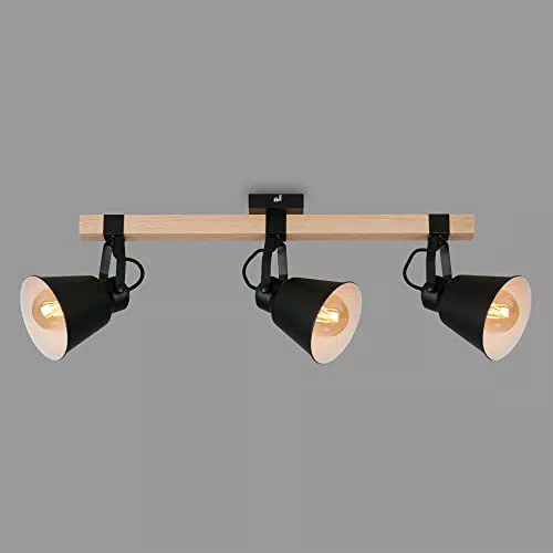 Briloner Vintage Deckenlampe mit schwenkbarem Holzsockel - E27 Fassung - Deckenleuchte für Wohn- und Schlafzimmer - Küchenlampe - Schwarz