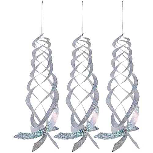 Cabilock 3 Stücke Reflektierende Vogelabwehr Spirale Girlande Vogelschreck Windspirale Taubenschreck Gartenstecker Balkon Taubenabwehr Spikes für Tauben Vögel Garten Dekoration
