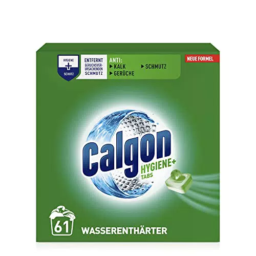 Calgon Hygiene+ Tabs Schutz vor Kalkablagerungen und Schmutz Wasserenthärter mit Hygieneschutz für die Waschmaschine 1 x 61 Tabs Unparfümiert