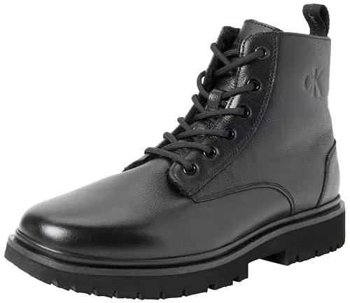 Calvin Klein Damen Eva Mittelhohe Stiefel mit Schnürung Leder, Schwarz