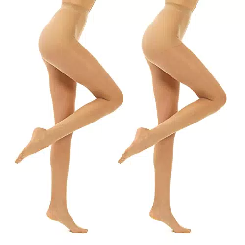 Cesarah Damen Strumpfhose in Beige, 40 Den 2er-Set, Made in Europe