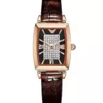 CIVO Damen Armbanduhr aus braunem Leder - Rechteckiges Design, elegante Quarzuhr mit Strasssteinen für Frauen