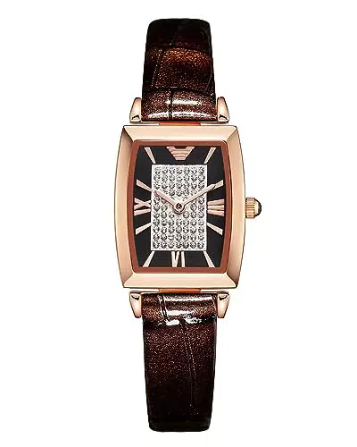 "CIVO Damen Armbanduhr aus braunem Leder - Rechteckiges Design, elegante Quarzuhr mit Strasssteinen für Frauen"
