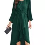 Elegantes Maxikleid Damen A-Linie mit Gürtel - Rundhalsausschnitt & 3/4 Ärmel