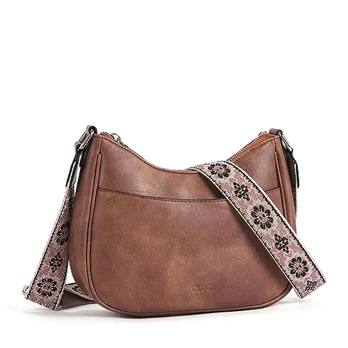 CLUCI Umhängetasche Damen, PU Leder Handtasche Damen Crossbody Bag Damen，Handytasche zum Umhängen，Schultertasche für Frauen mit Einzigartige verstellbarem Farbigem Riemen，braun