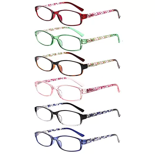 COJWIS 6 pack Lesebrille Blaulichtfilter Brille für Damen und Herren Federscharnier Lesehilfe Blendfreie UV Brille