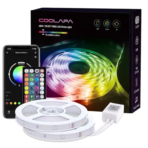 COOLAPA 40M LED Strip, Led Streifen, LED Stripes mit 44 Tasten IR-Fernbedienung APP Steuerbar Musikmodus