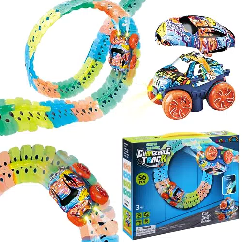 CreamKids Kinder Rennbahn Spielzeug mit LED Lichtern - Ideales Weihnachts- und Geburtstagsgeschenk ab 3 Jahren