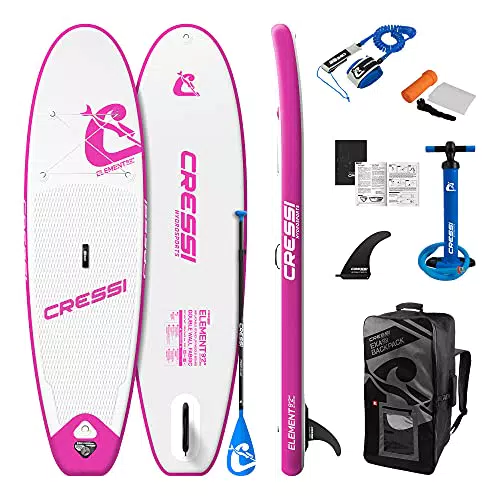 Cressi Isup Komplettset - Aufblasbares SUP Board für Erwachsene, Weiß/Rosa