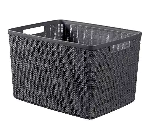 Curver Juliet Jute Korb aus recyceltem Kunststoff - Rechteckig - Dunkelgrau - 20 Liter