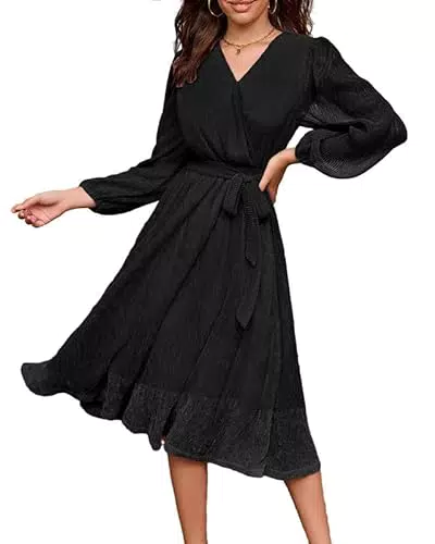"Schwarzes Festliches A-Linie Kleid mit Langen Ärmeln für Damen"