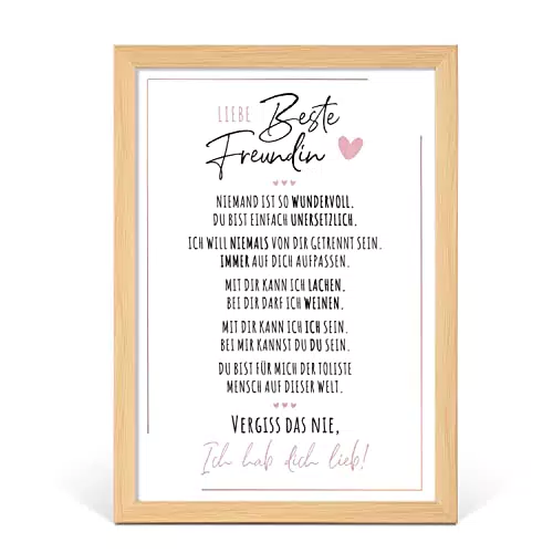 Kunstdruck-Poster Weihnachtsgeschenke für die Beste Freundin | Wandbilder Wohnzimmer | Weihnachten Geschenk Geburtstag | Wanddeko DINA A4 mit Rahmen