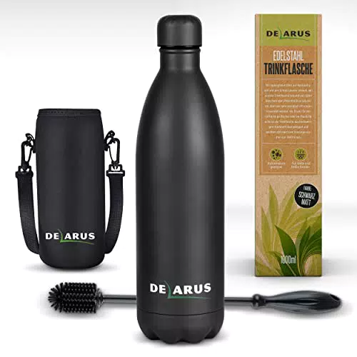 "Delarus Edelstahl Trinkflasche - Auslaufsicher & Nachhaltig - 1000ml Isolierflasche für Kohlensäure, heiße & kalte Getränke"