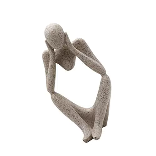 Denker Statue Abstrakte Kunst Skulptur: Beige Harz Denker Figur Sammlbare Moderne Menschliche Statue Bücherregal Dekor für Home Office