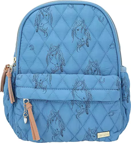 Depesche 12026 Miss Melody Blue Quilt - Rucksack für Kinder mit Pferde-Muster und Steppnaht-Optik