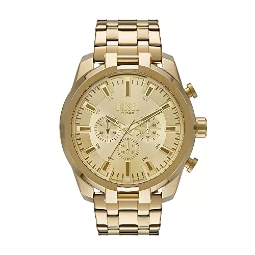Diesel Herrenuhr Split, Chronographenwerk, 51 mm, goldenes Edelstahlgehäuse mit Edelstahlarmband