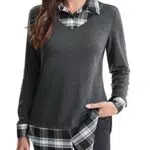 DJT FASHION Damen 2-in-1 Karierte Casual Bluse - Langarmshirt