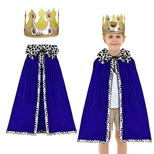 Königsumhang für Kinder mit Krone - Mittelalterliches Prinz Kostüm - Karneval & Halloween