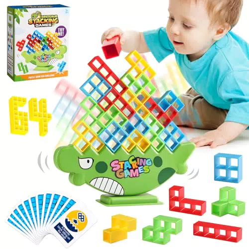 Tetra Tower Spiel - 48 Blöcke Tetris Tower Spiel für Kinder Erwachsene，Balance Team Tower Spiele Stapelspiele Creative Stack Attack Spielzeug Wackelturm Stapelturm